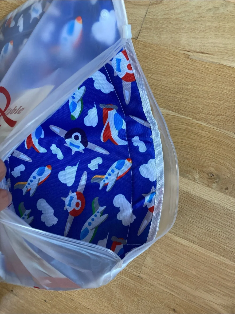 Kids Foldable Travel Tablet Stand & Organizer - Blue Plane Pattern